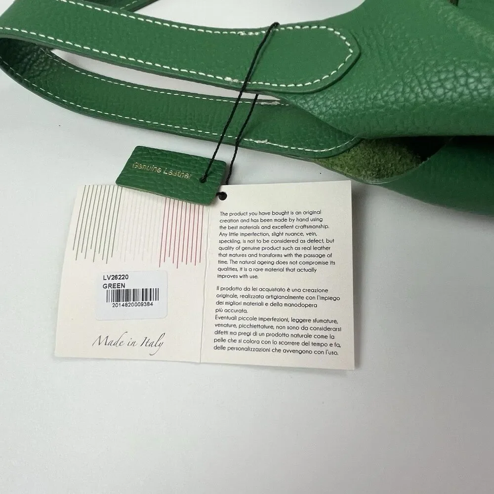 NWT La Via Firenze Green Leather Hobo Bag Made in Italy Shopper Tote Heritage